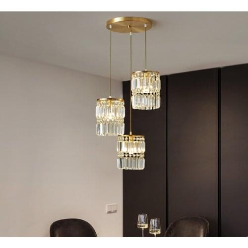 Nordic Copper LED Pendant Hanging Lights Crystal 3 Heads Modern Pendant Lamp Lustre For Dining Table Bar Kitchen Light Fixtures