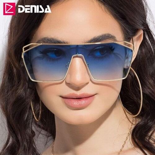 DENISA Luxury Designer Blue Square Sunglasses Oversized Sun Glasses For Women Fashion 2020 Big Frame Glasses Oculos De SolG18121