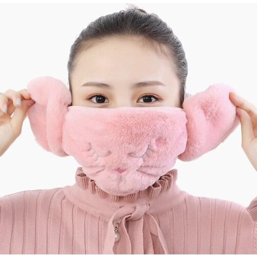 New 2 in 1 Warm Earmuffs Cartoon Ear Muffs Ear-cap Autumn Winter Thicken Plush Outdoor Riding Keep Warm Earflap For Men Women