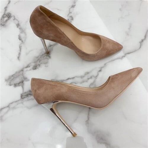 Free shipping fashion sexy lady Camel suede Point Toe High Heels pumps shoes Stiletto heel 12cm 10cm 8cm
