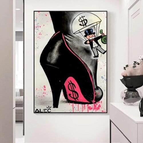 Street Graffiti High Heels Shoes Canvas Posters Prints Millionaire Monopoly Canvas Painting Wall Art Picture Living Room Decor