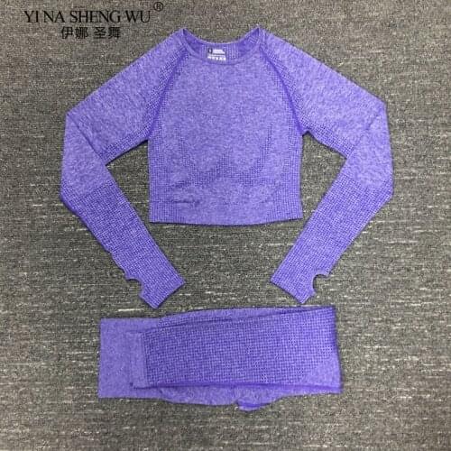 Womens Sportswear Yoga Set Gym Pants Tracksuit Long Sleeve Crop Top Sexy High Waist Seamless Leggings for Fitness Sports Suit
