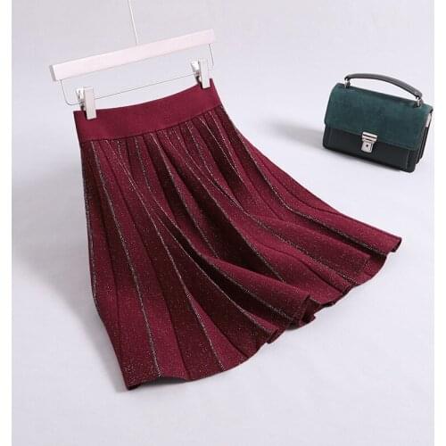 2020 Chic High Waist Spring Knitting Skirts Stretch Harajuku Women A-line Skirt Mini Faldas Jupe Femme Saia