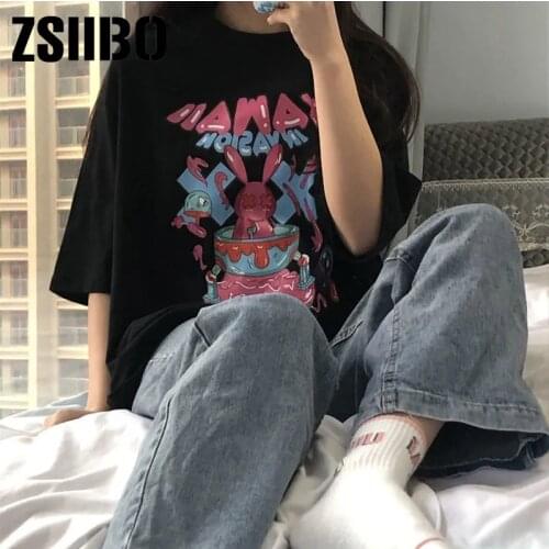 E-girl Gothic Print Women Harajuku T-shirt Summer Cotton Tshirt Grunge Tee Top Punk Pastel Goth Clothing Anime Clothes vintage