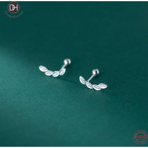 Dreamhonor 925 Sterling Silver Cubic Zircon Leaves Stud Earrings For Women Birthday Gifts Jewelry