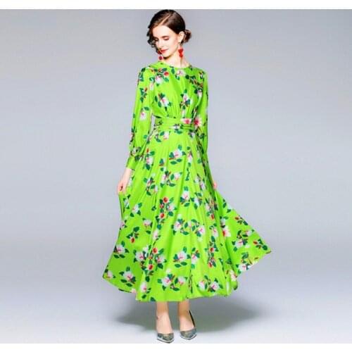 2021 autumn Women Elegant Character Flower Printed long Sleeve Dress Vintage High Waist Casual Party Dress Vestidos