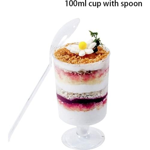 30 100ml Transparent Dessert Cups Mousse Cake Cups Disposable Plastic Tableware Wedding Supplies Baking Utensils and 30 Spoons