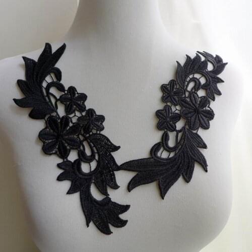 5 Pairs 20.5cm*7.5cm New Fashion Black Venise Lace Applique Sewing Fabric Trims Wedding DIY Excipients