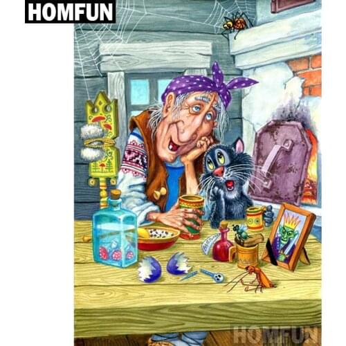 HOMFUN Full Square/Round Drill 5D DIY Diamond Painting "Cartoon witch" Embroidery Cross Stitch 5D Home Decor Gift A06857
