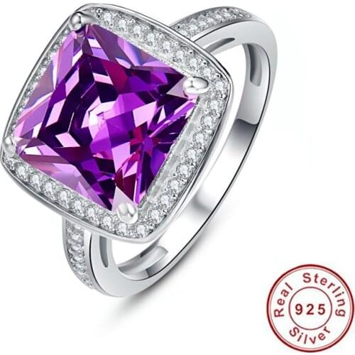 Amethyst Brand Jewelry Ladies 925 Sterling Silver Square Rings High Quality Engagement Ring Size 6-9 Fine Jewelry