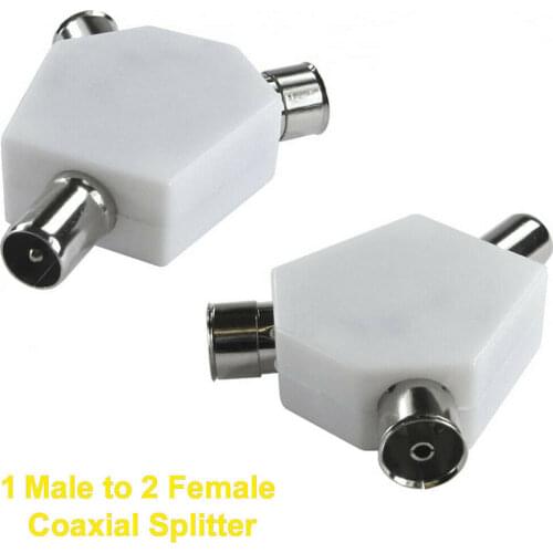 BAAQII 2 WAY TV AERIAL ADAPTER COAX COAXIAL SPLITTER Y ADAPTOR ARIEL DUAL CONVERTER Male to 2x Female TV Adapter CE1861