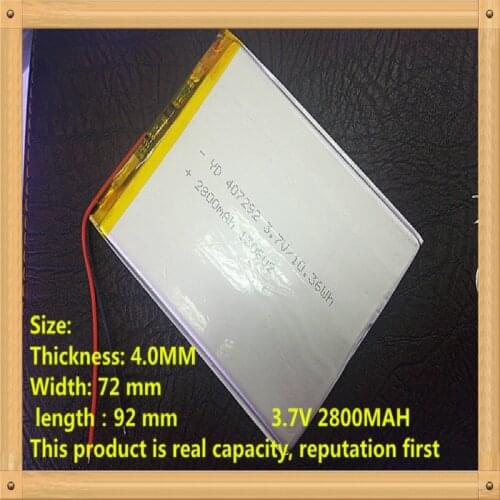 Free shipping! 3.7V 2800mah 407292 Polymer Lithium Li-Po Rechargeable Battery For GPS DVD PAD e-book tablet pc power bank