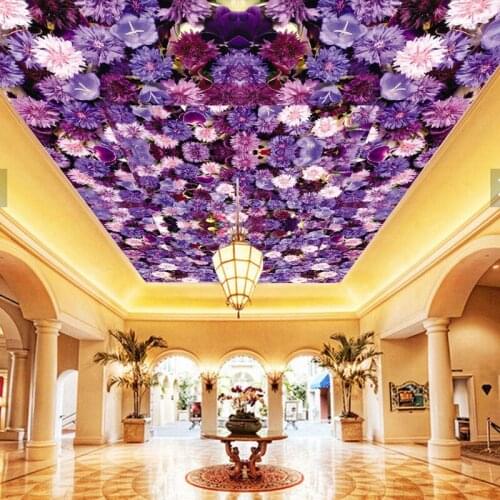 Large Sky Ceiling Mural 3d Ceilings Mural Wallpaper for Walls Living room 3d purple flower Ceiling Murals 8d ginko Wallpaper