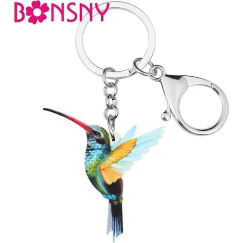 Bonsny Acrylic Hummingbird Bird Key Chains Animal Key Rings For Women Girls Teen Men Bag Car Purse Decoration Gift Hot Sale Bulk