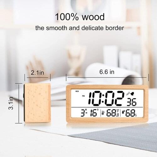 Digital Alarm Clock Electronic LCD Time Display Wooden Desk Clock Humidity Temperature Electric Clocks for Bedroom