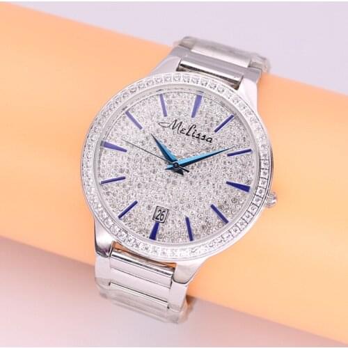 Auto Date Wommens Mens Watch Japan Mov't Fashion Full Rhinestone Luxury Clock Crystal Lovers' Watch Birthday Gift Melissa Box