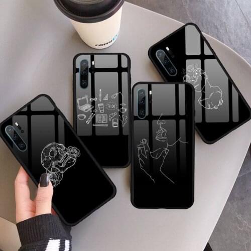 Art line Patterned space Phone Case Tempered glass for Huawei P9 P10 P20 P30 Pro Plus Lite Mate 9 NOVA 3E 3I