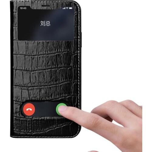 Window View 11 Pro Max Case For iPhone 11 Case Cowhide Leather 11 Pro Cover Crocodile Coque For iPhone 11 Pro Max Case 11 Funda