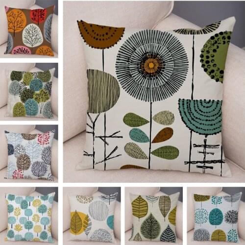 ​Nordic Style Abstract Art Cushion Cover Decor Geometric Plant Tree Flower Pillow Case for Sofa Home Car Soft Plush Pillowcase