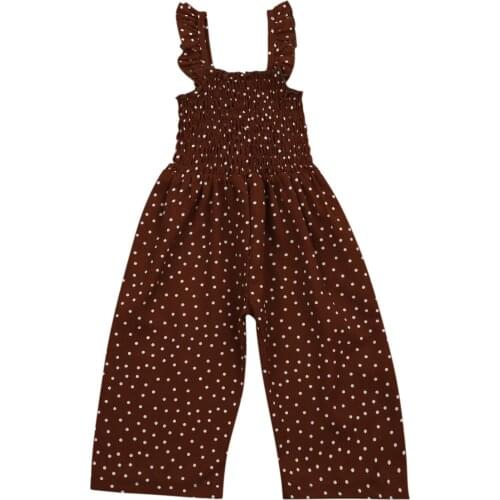 Citgeett Summer 1-6Y Kids Girls Suspender Jumpsuit Sleeveless Polka Dot Ruffles One-Piece Long Pants Romper Overalls