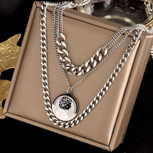 Color fast 316L stainless steel three-layer necklace, delicate Eliza white head pendant, hip-hop fashion womens gift jewelry