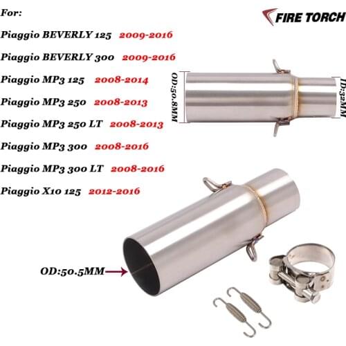For Piaggio MP3 125 2008-2014 BEVERLY 125 300 2009-2016 X10 125 2012-2016 Motorcycle Exhaust Pipe Middle Link Pipe Slip-on
