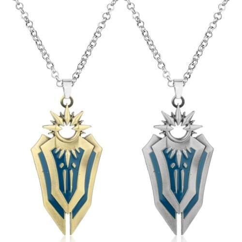 Dongsheng Game League of LOL Iron Solari Leona Shield Metal Pendant Necklace For Men Women Long Chain Necklace Cosplay Jewelry