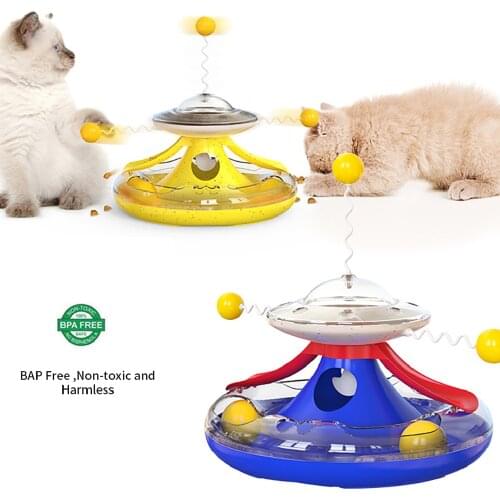 BIEMLERFN 5-in-1 Tumbler Track Cat Turntable Leaky Feeding Toy Multi-Functional Grocery Dispenser Fun Baseball Interactive Toy