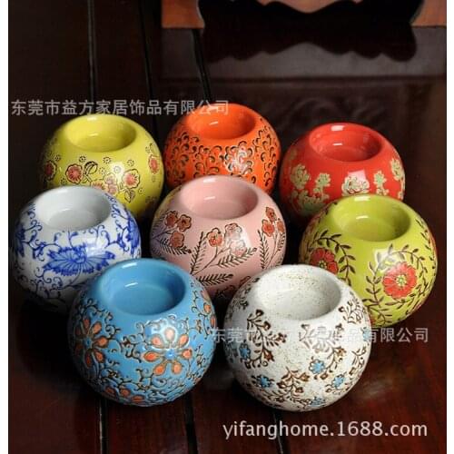Jingdezhen Ceramic ornaments hand-painted ceramic candlestick candlestick wedding color theme and decorative 6 / box