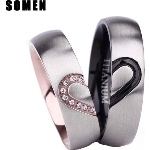 2Pcs Ring Set For Couple 6mm Titanium Ring Cubic Zirconia Lovers Wedding Rings Engagement Promise Ring Jewelry Alliance Anel