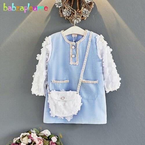 2Piece Spring Fall Baby Girls Clothes Set Kids Wear Birthday Princess Dress Korean Fashion Long Sleeves Toddler Dresses+Bag1991
