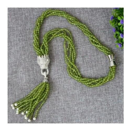 Beautiful 5strands natural peridot Round necklace-pendant AAA