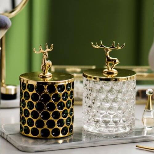 European style creative luxury glass storage jar retro jewelry box cotton swabs box jewelry box candle jar household decoration