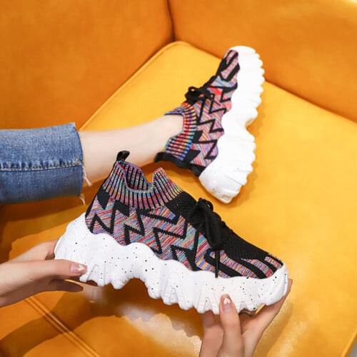 Rimocy Mix Color Mesh Sneakers Women 2021 Knit Lace Up Platform Vulcanize Shoes Woman Breathable Thick Bottom Running Shoes Lady