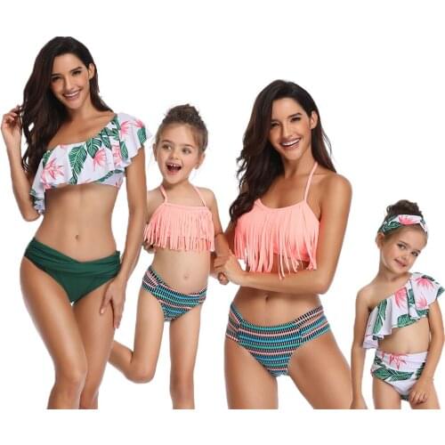 Summer Swimwear Clothing Set Mother Daughter Tassel Bikini Bathing Suit Beach Vacation Beachwear Family Matching Outfits