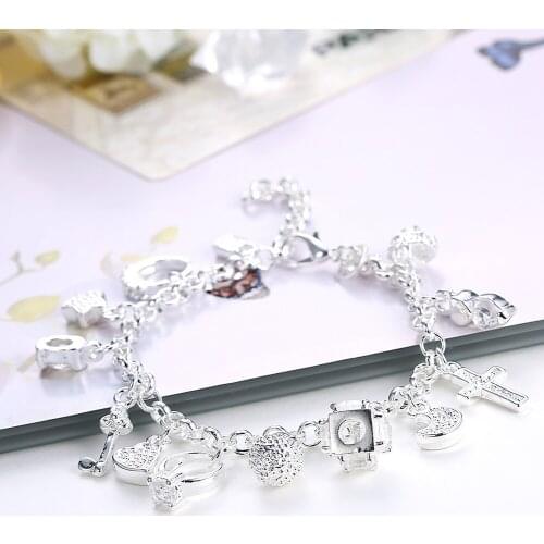 Hot fashion fine Zircon heart key Pendant chain 925 sterling silver Bracelet for woman party Gift classic Popular brands Jewelry
