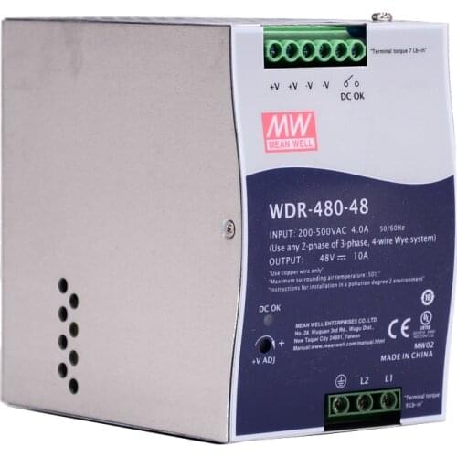 Mean Well WDR-480-48 180-550VAC Input voltage meanwell DC 48V 10A 480W Single Output Industrial DIN RAIL Power Supply