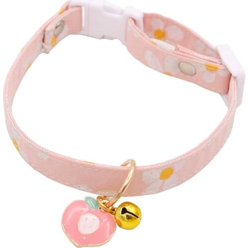 Cute Cat Collar Pattern Printing Cartoon Peach with Bowtie and Pendant Adjustable Collars for Small Dog and Cat Small Pink