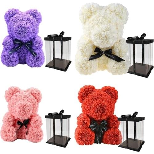 40cm Rose Flower Bear with Gift Box Valentines Day Gift for Girlfriend Birthday Anniversary Wedding Home Decorations