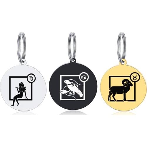 Fashion 12 Constellation Keyring Custom Name Date Zodiac Sign Round Tag Keychain For Men Car Wallet Handbag Pendant Gift