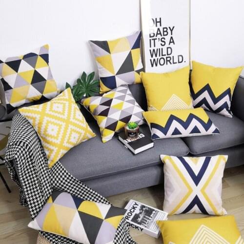 Nordic Geometric Yellow Stripe Christmas Pillow Cover Home Decorative Throw Pillows Linen Pillow Case Office Cushion Cover