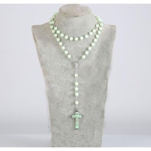 8mm Luminous Rosary Cross Necklace Jesus Christ Cross Pendant Necklace