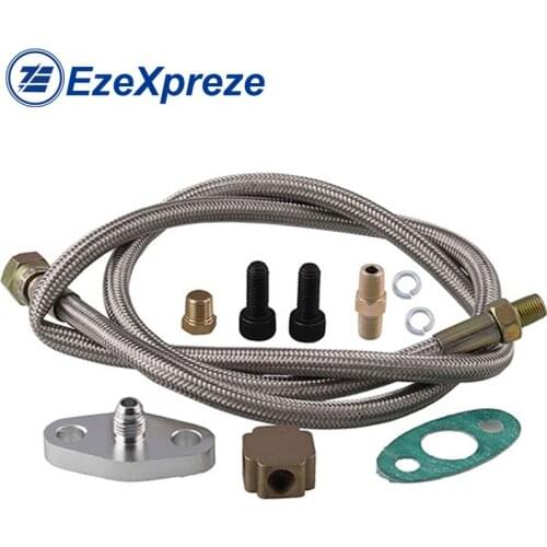 BRAIDED STAINLESS STEEL TURBO CHARGER 1/8 NPT FITTING OIL FEED LINE/HOSE KIT T3 C63D Car Autoparts Accessories