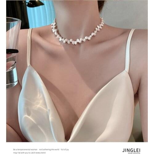 Freshwater Pearl white BAROQUE 5-6mm chocker Necklace 35cm wholesale for women xmas gift