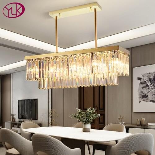 Luxury modern chandelier for dining room home decor gold/chrome crystal light fixture rectangle kitchen island cristal led lamp