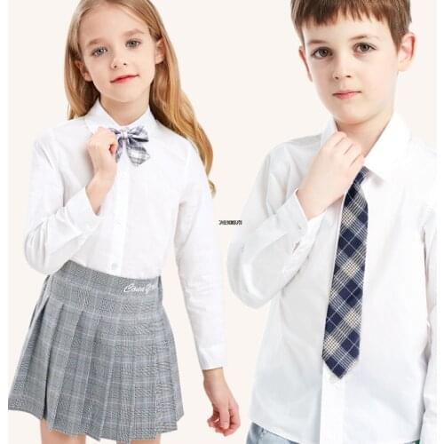 Boys Girls Formal Graduation White Shirt Children School Uniform Blouse Tops Kids Cotton Performance Party Shirt Teenage Clothes