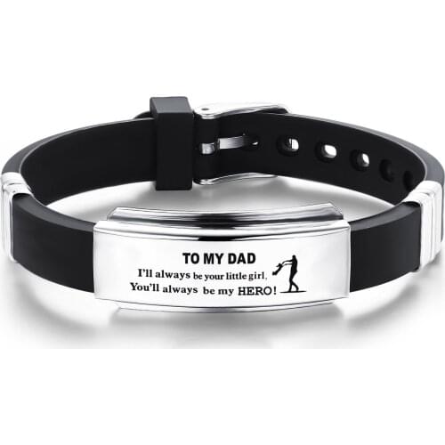 To My Dad Stainless Steel Silicone Bracelet Watch Band Girl for Fathers Day Gift Simple Bracelet Jewelry DIY Custom Wholesale