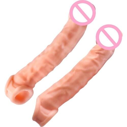 Silicone Penis Extender Super Soft Reusable Condoms Penis Cock Ring Dick Cover Dildo Enlargement Adult Sex Toy For Man Couple
