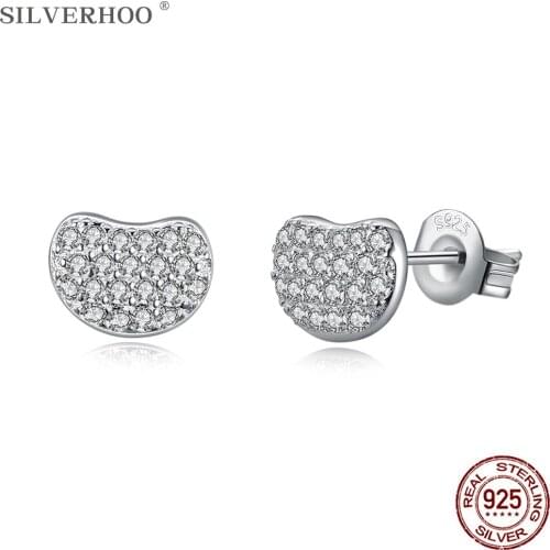 SILVERHOO Sterling Silver 925 Jewelry Pea Shape Earrings Women Bright 5A Cubic Zirconia Stud Earring Trendy Party Accessories