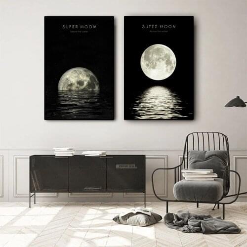 Modern Nordic Abstraction Minimalism Super Moon Black and White Canvas Wall Art Decoration Poster Room Decoration Wall Paintings